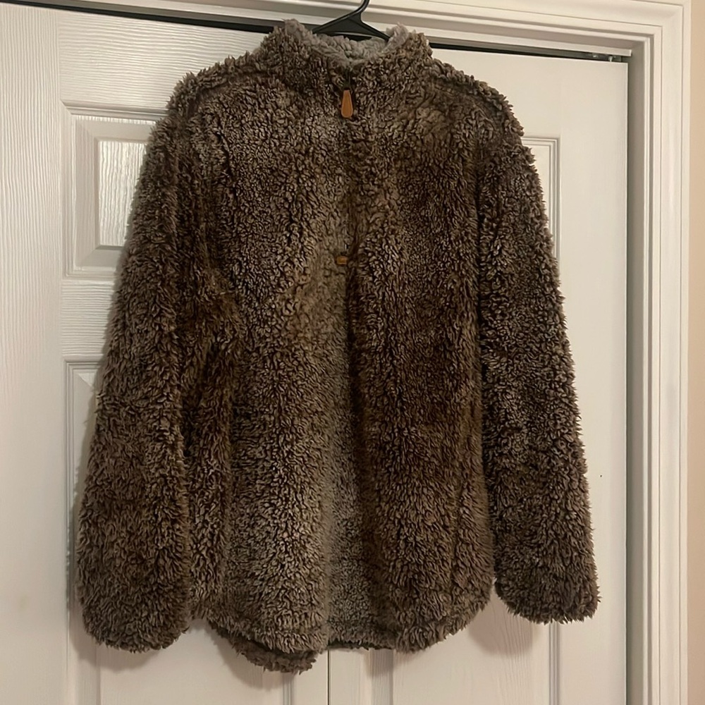 Simply Southern Teddy Pullover XL Brown Fuzzy